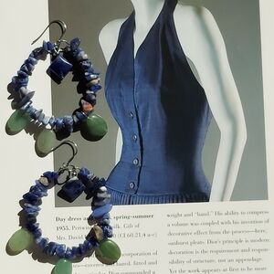 Handmade Blue and Green Gemstone Hoop Earrings